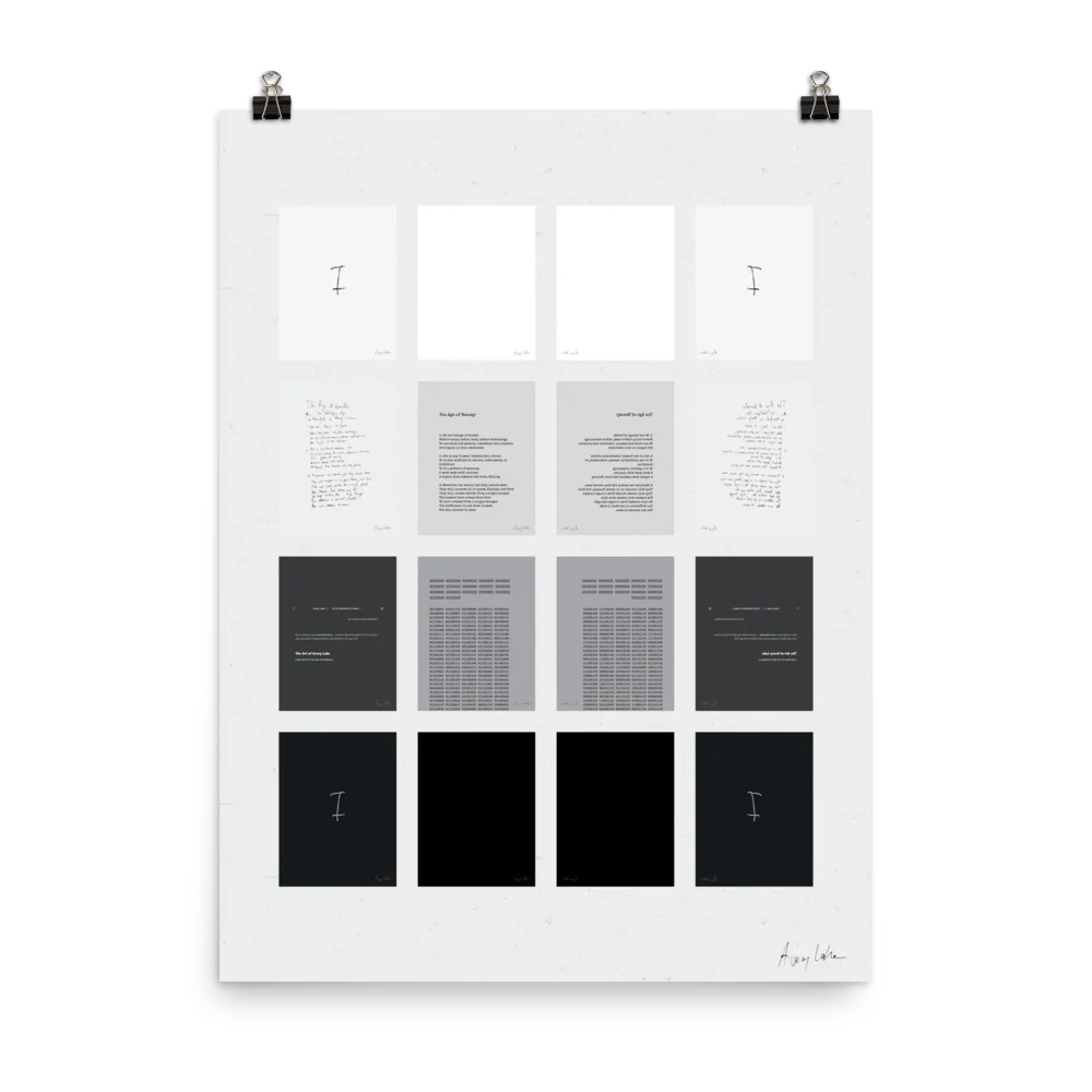 The Mirror Making of a Manifesto, 18 × 24 inch print, hung on a paper field with binder clips